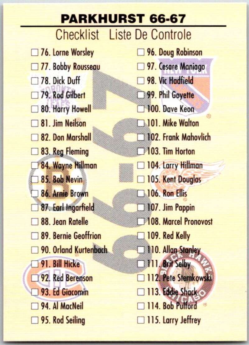 1995-96 Parkhurst '66-67 #150 Checklist V50798