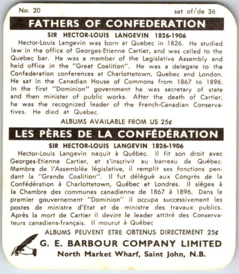 1967 Fathers of Confederation #20 Sir Hector-Louis Langevin V50825