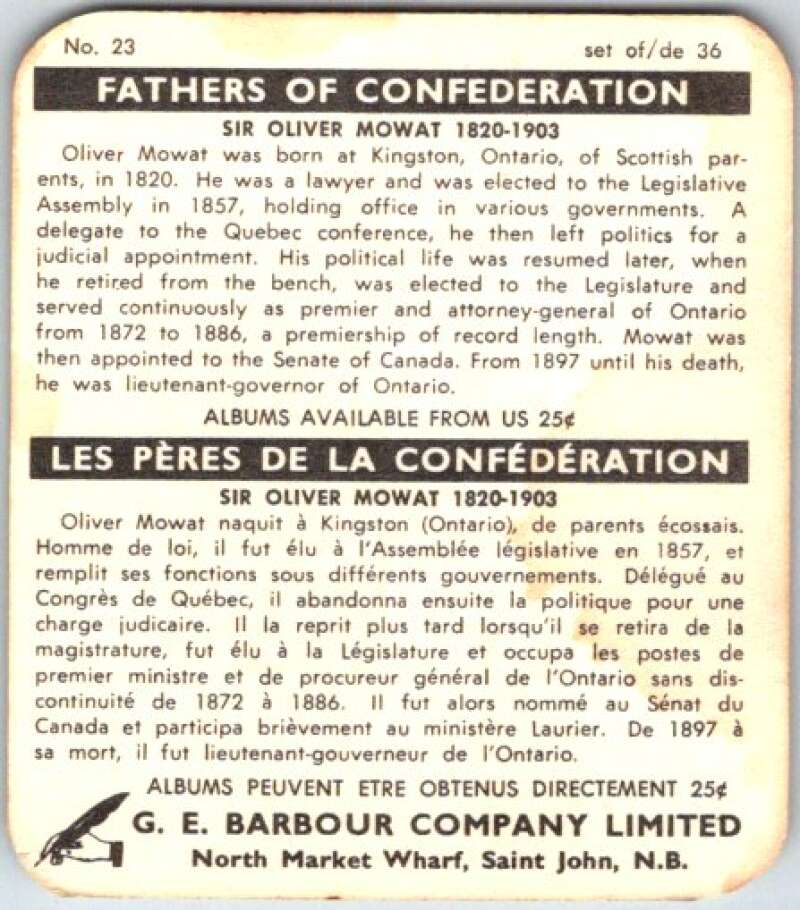 1967 Fathers of Confederation #23 Sir Oliver Mowat V50828