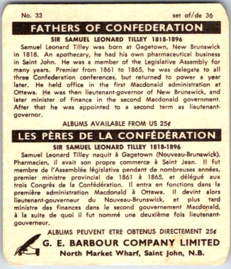 1967 Fathers of Confederation #33 Sir S. Leonard Tilley V50843