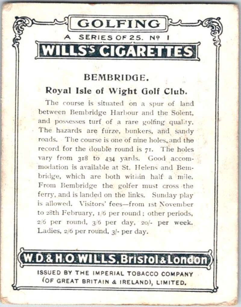 1924 W.D. & H.O. Will's Cigarettes Golf #1 Bembridge V50964