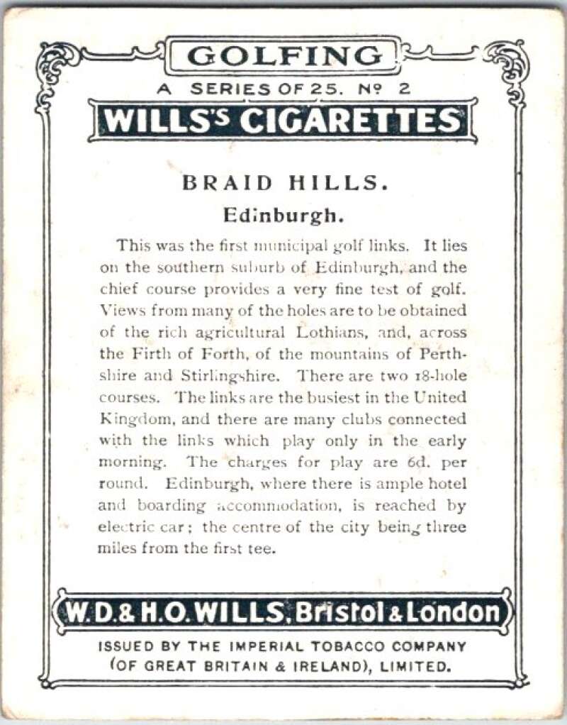 1924 W.D. & H.O. Will's Cigarettes Golf #2 Braid Hills V50965