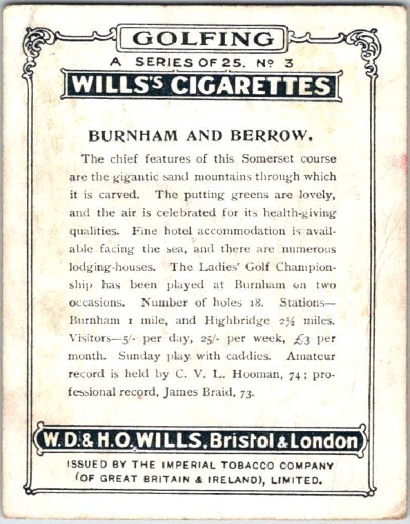 1924 W.D. & H.O. Will's Cigarettes Golf #3 Burnham & Berrow V50966