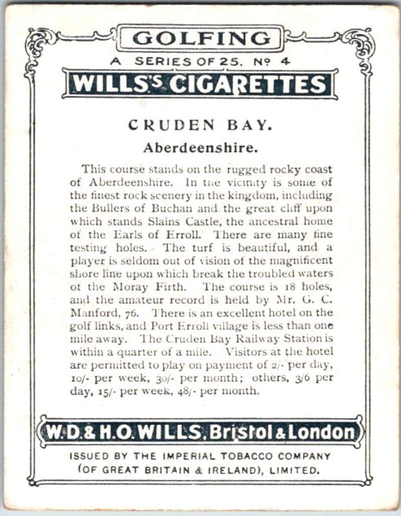1924 W.D. & H.O. Will's Cigarettes Golf #4 Cruden Bay V50967