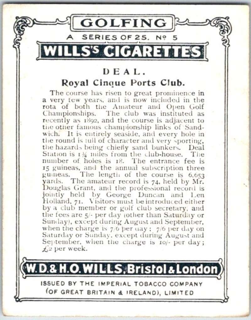 1924 W.D. & H.O. Will's Cigarettes Golf #5 Deal V50968