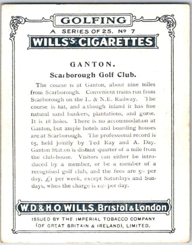 1924 W.D. & H.O. Will's Cigarettes Golf #7 Ganton V50970