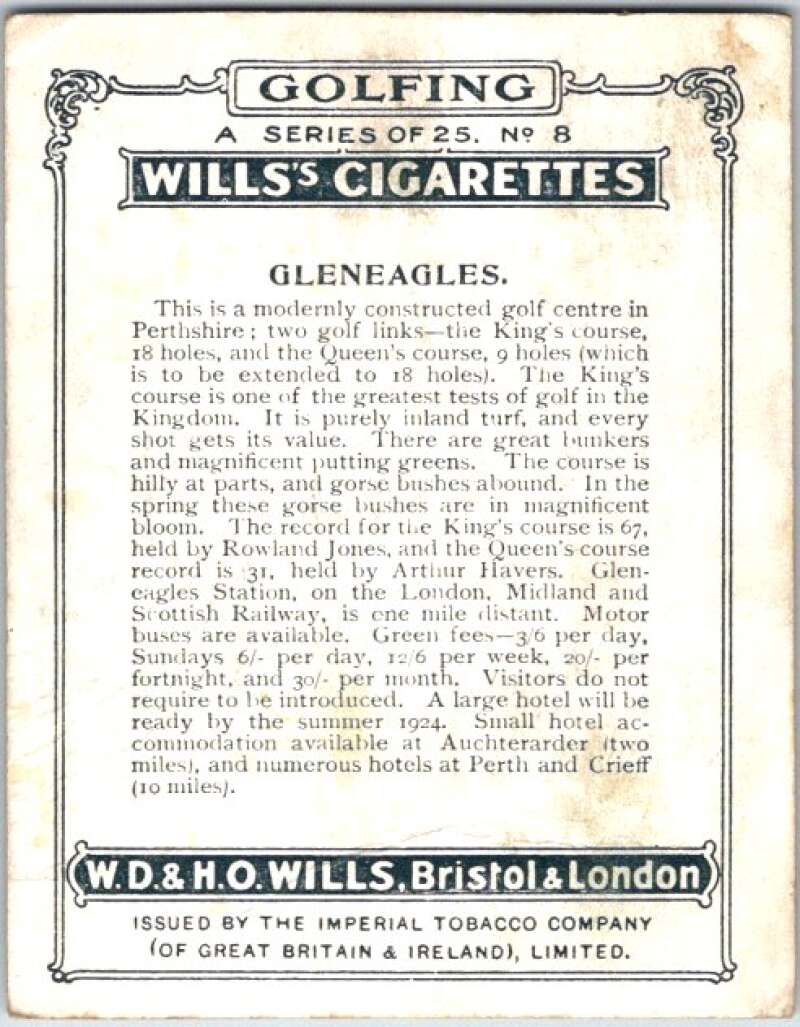 1924 W.D. & H.O. Will's Cigarettes Golf #8 Gleneagles V50971