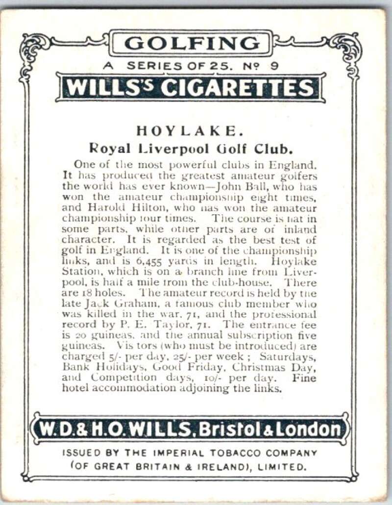 1924 W.D. & H.O. Will's Cigarettes Golf #9 Hoylake V50972
