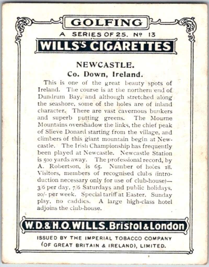 1924 W.D. & H.O. Will's Cigarettes Golf #13 Newcastle V50976
