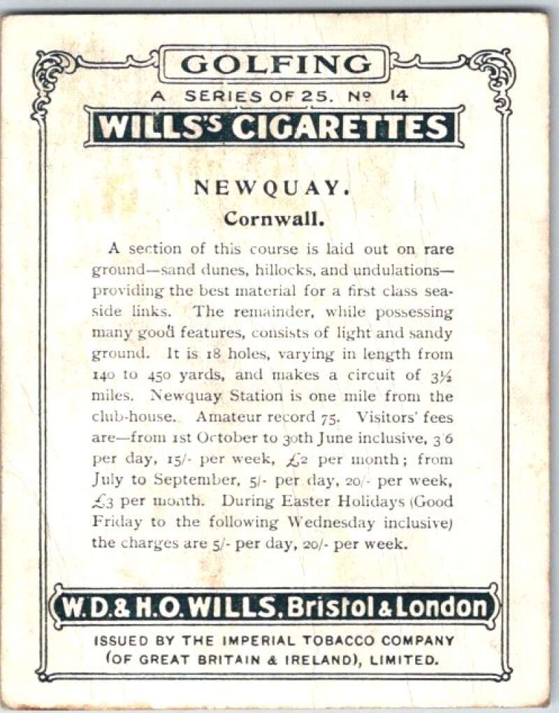 1924 W.D. & H.O. Will's Cigarettes Golf #14 NewQuay V50977
