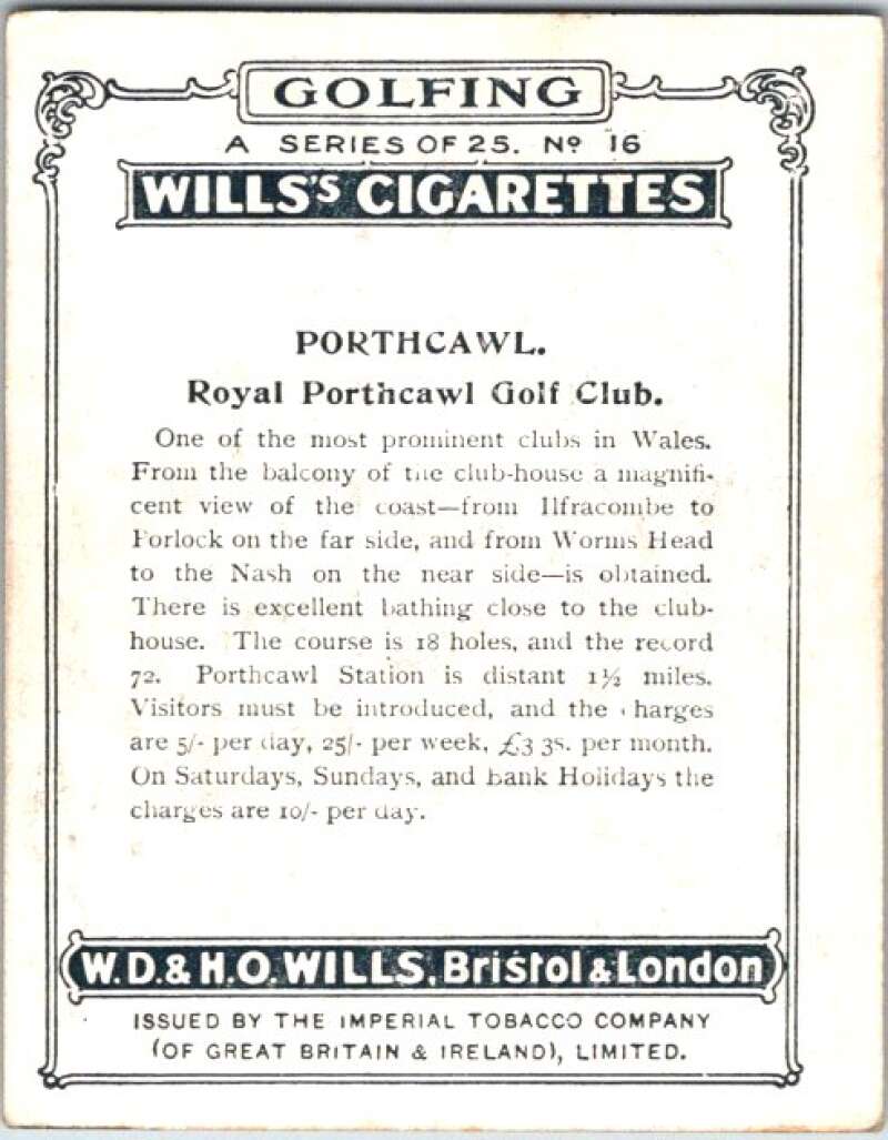1924 W.D. & H.O. Will's Cigarettes Golf #16 Porthcawl V50979