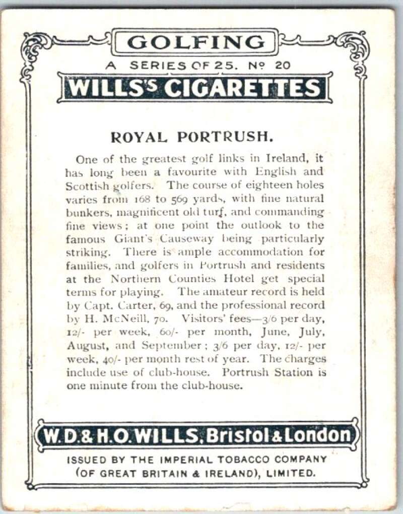 1924 W.D. & H.O. Will's Cigarettes Golf #20 Royal Portrush V50983