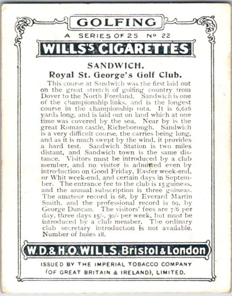 1924 W.D. & H.O. Will's Cigarettes Golf #22 Sandwich V50985