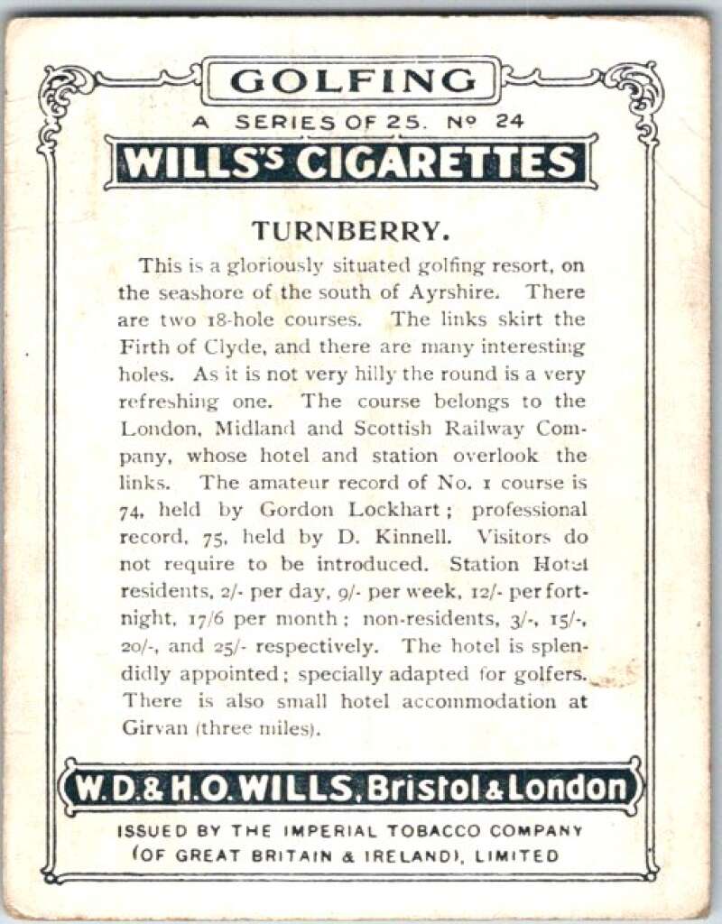 1924 W.D. & H.O. Will's Cigarettes Golf #24 Turnberry V50987