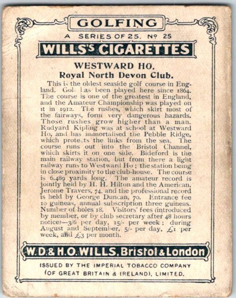 1924 W.D. & H.O. Will's Cigarettes Golf #25 Westward Ho. V50988
