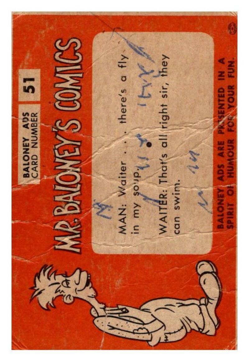 1960 Mr. Baloney's Comics Card #51 Use Bettey Croaker Cake V51122