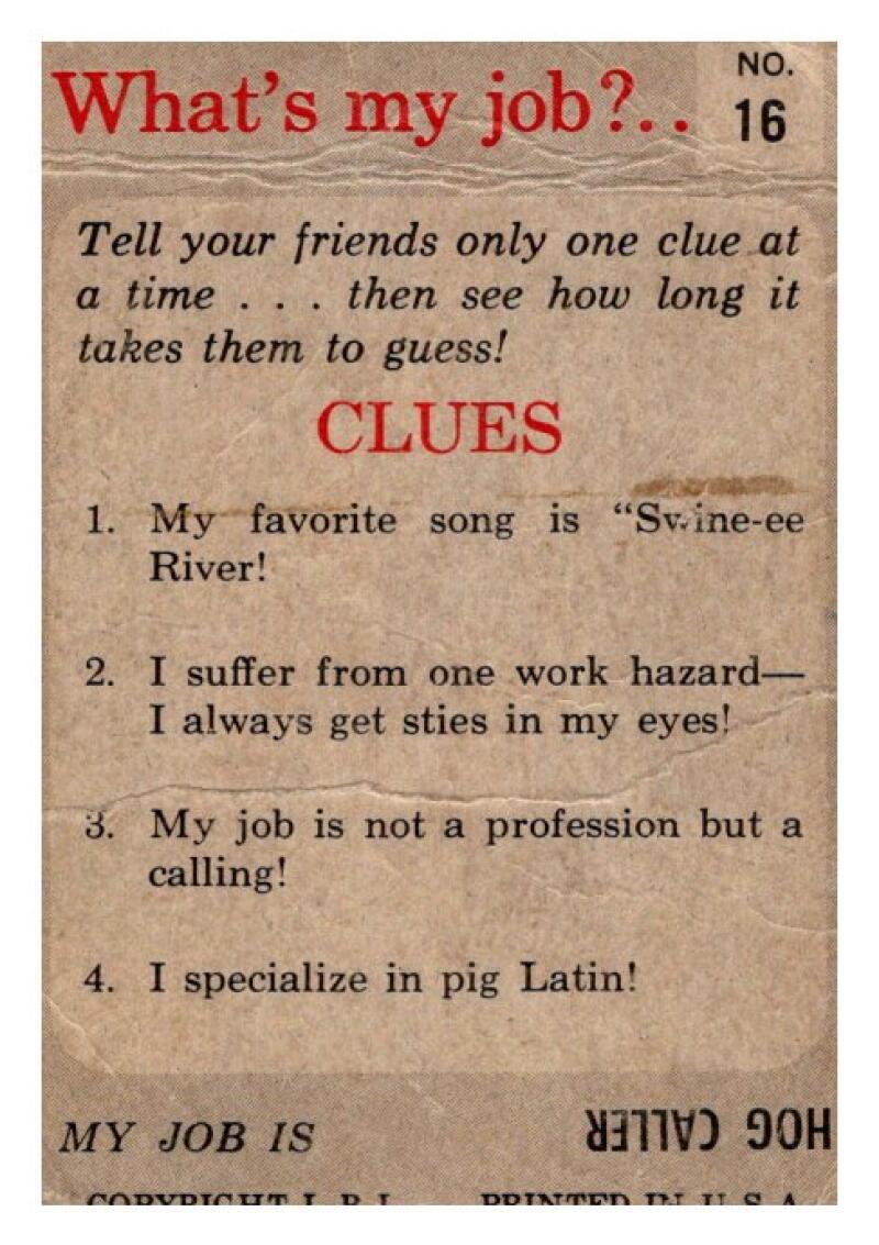 1965 Leaf Whats My Job Card Comics #16 Hog Caller V51134