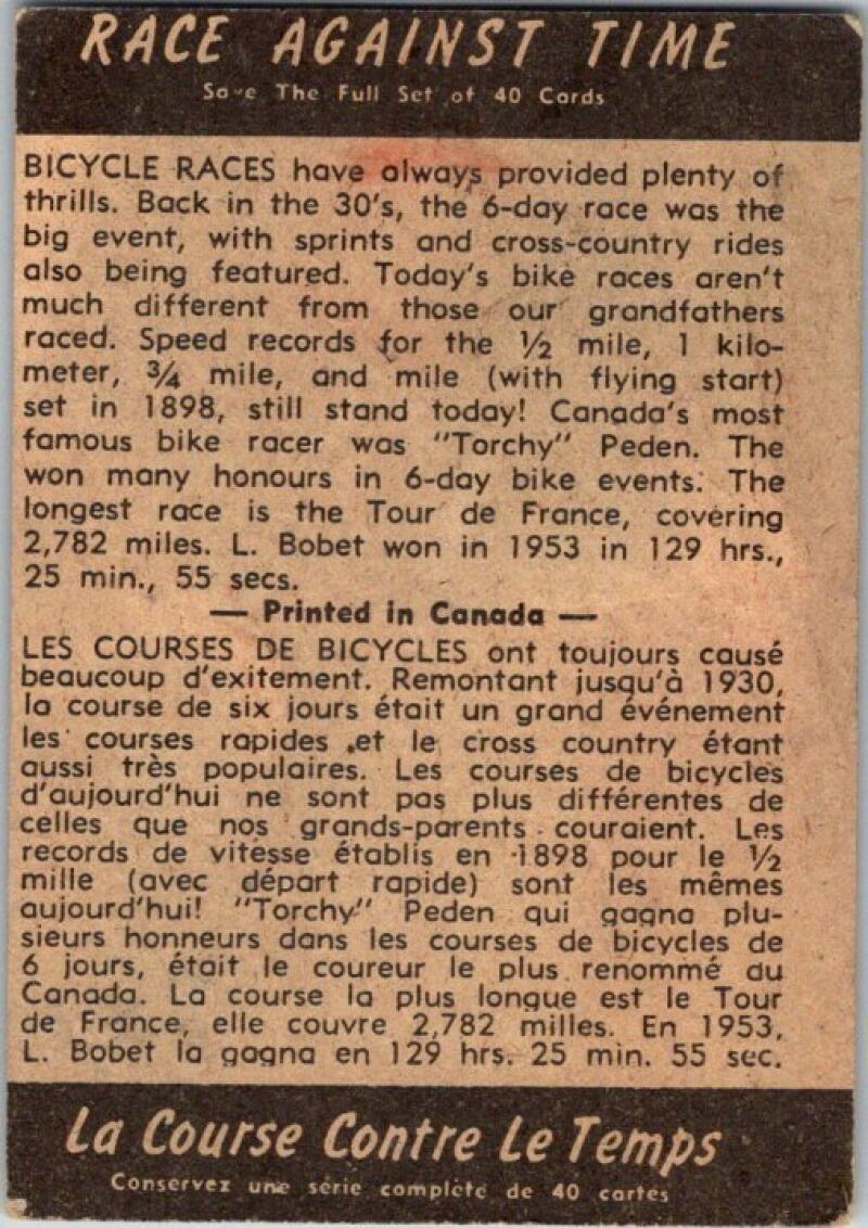 1954 Parkhurst V339 Race Against Time #9 Bicycle 1 Mile V51143