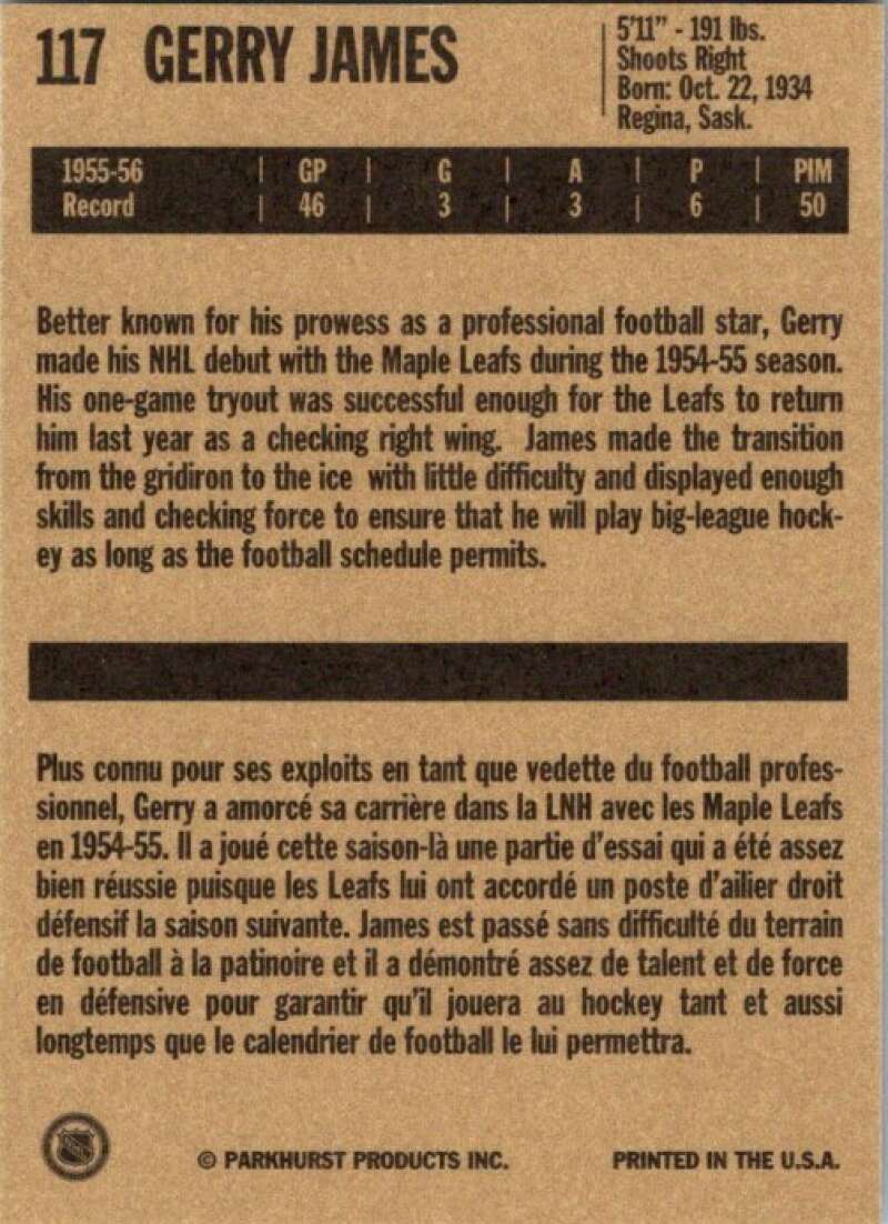 1994-95 Parkhurst Missing Link #117 Gerry James Toronto Maple Leafs V51177