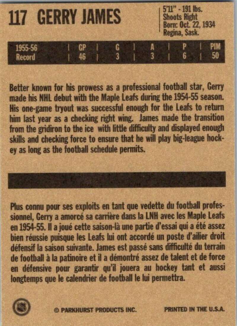 1994-95 Parkhurst Missing Link #117 Gerry James Toronto Maple Leafs V51178