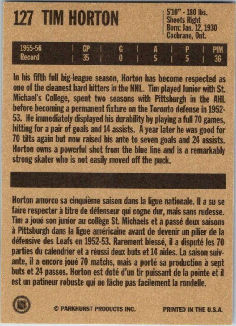 1994-95 Parkhurst Missing Link #127 Tim Horton Toronto Maple Leafs V51194
