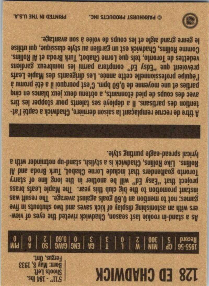 1994-95 Parkhurst Missing Link #128 Ed Chadwick Toronto Maple Leafs V51197