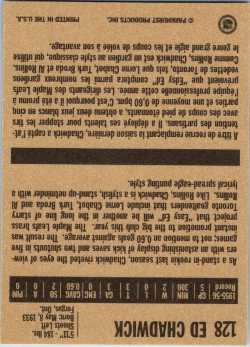 1994-95 Parkhurst Missing Link #128 Ed Chadwick Toronto Maple Leafs V51198