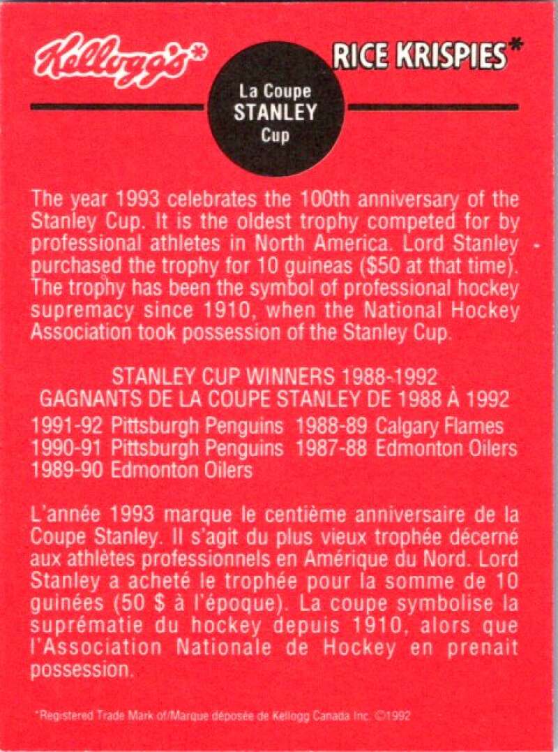 1992 Kelloggs Rice Krispies Food #1 Stanley Cup V51232