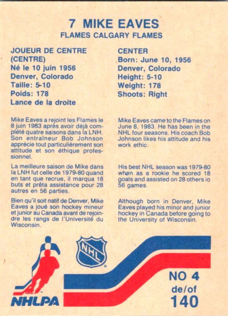 1983-84 Vachon Food Flames #4 Mike Eaves V51257 Image 2