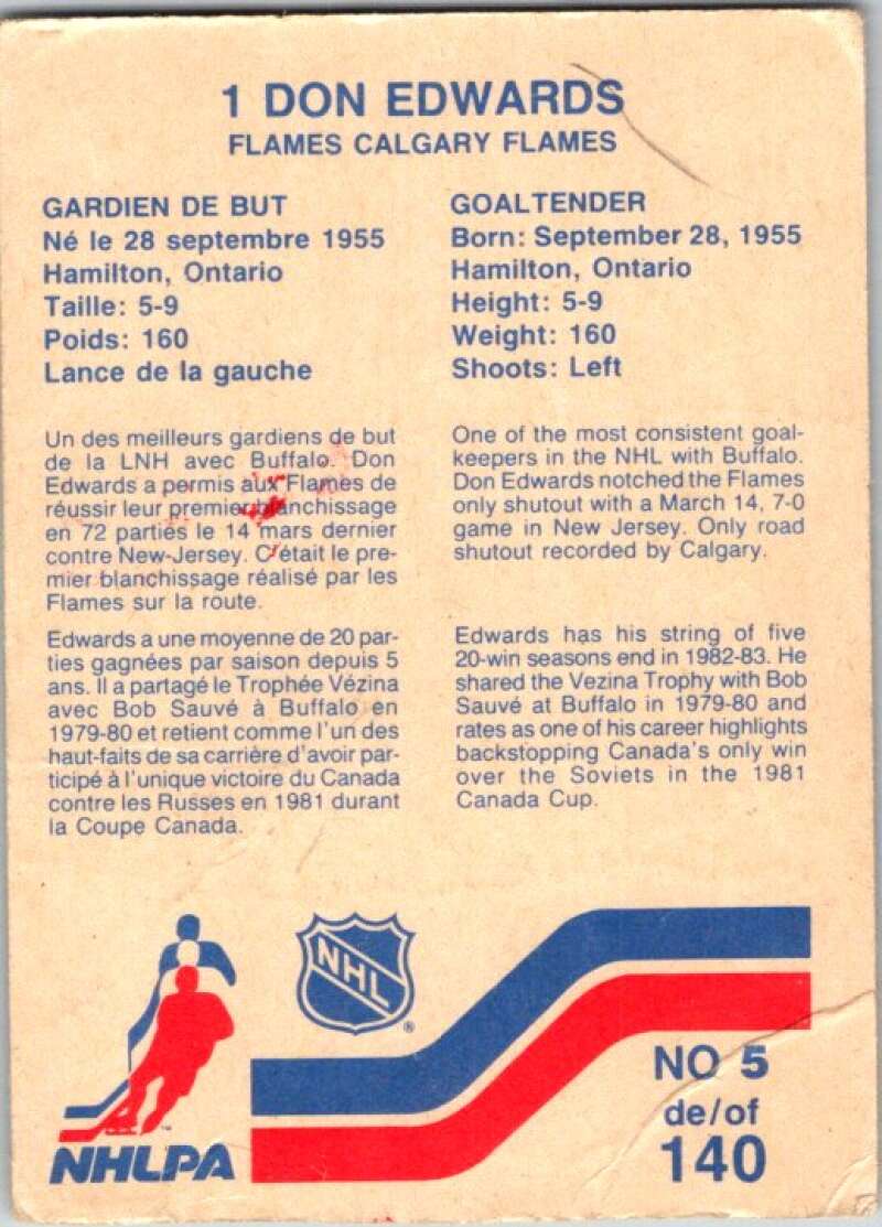 1983-84 Vachon Food Flames #5 Don Edwards V51258 Image 2