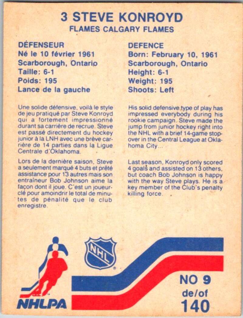 1983-84 Vachon Food Flames #9 Steve Konroyd V51263 Image 2