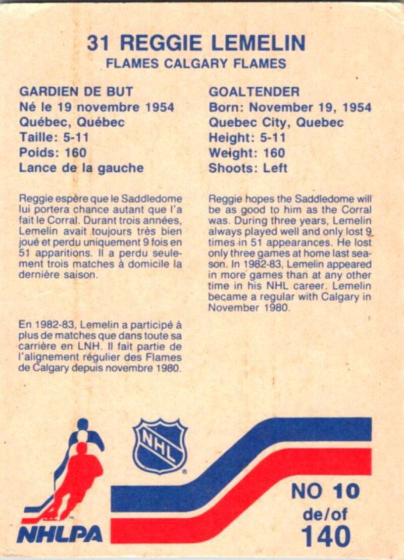 1983-84 Vachon Food Flames #10 Reggie Lemelin V51264 Image 2