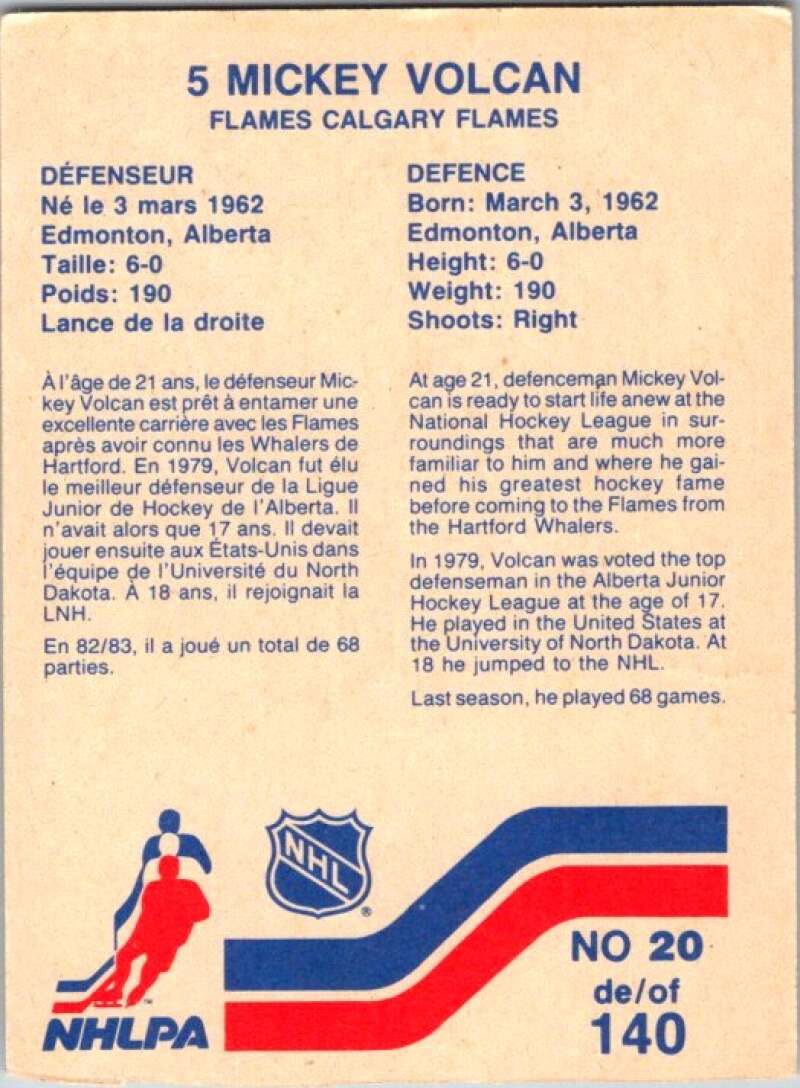 1983-84 Vachon Food Flames #20 Mickey Volcan V51280 Image 2
