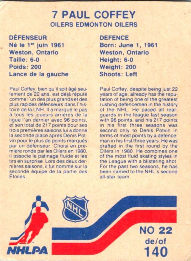 1983-84 Vachon Food Oilers #22 Paul Coffey V51282 Image 2