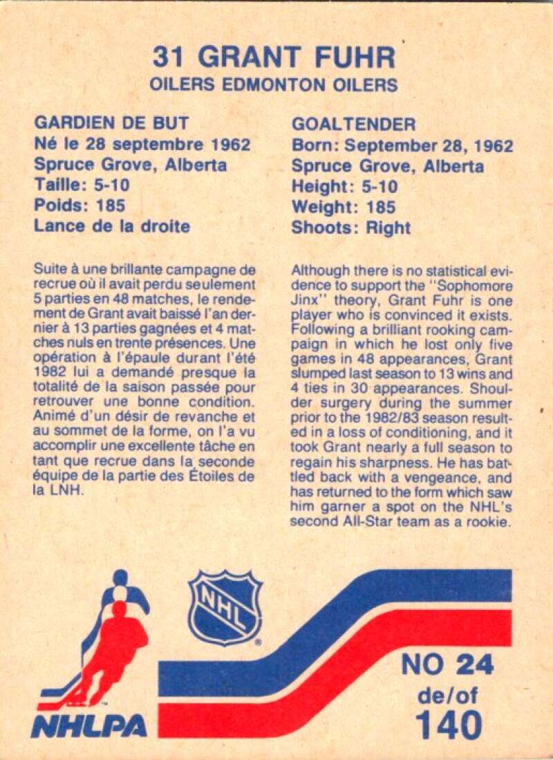 1983-84 Vachon Food Oilers #24 Grant Fuhr  V51285 Image 2