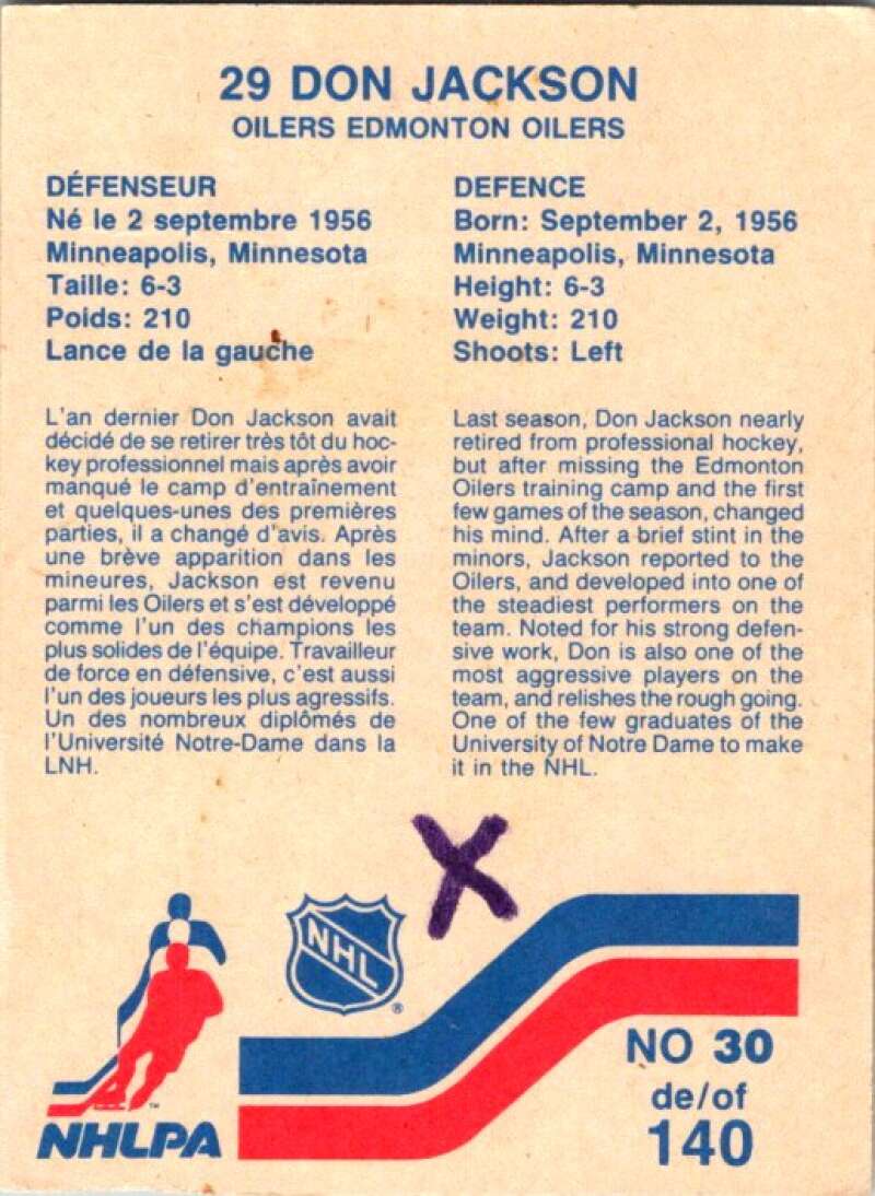 1983-84 Vachon Food Oilers #30 Don Jackson V51295 Image 2