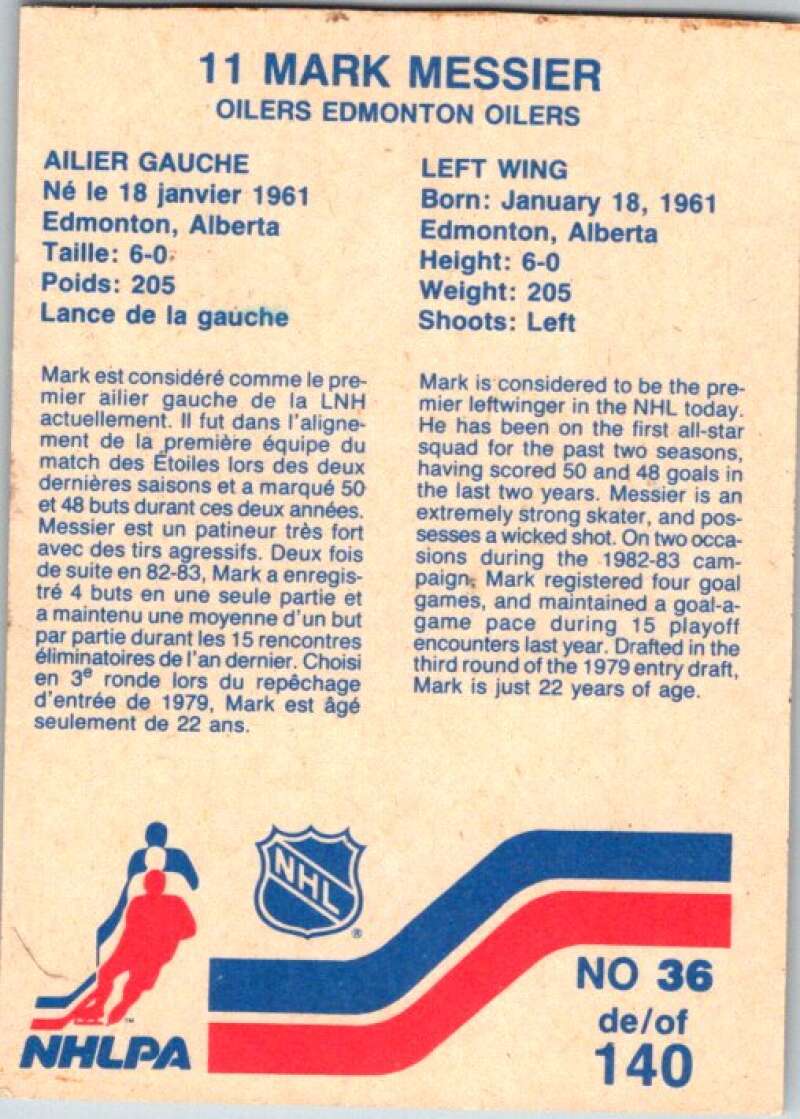 1983-84 Vachon Food Oilers #36 Mark Messier V51303 Image 2