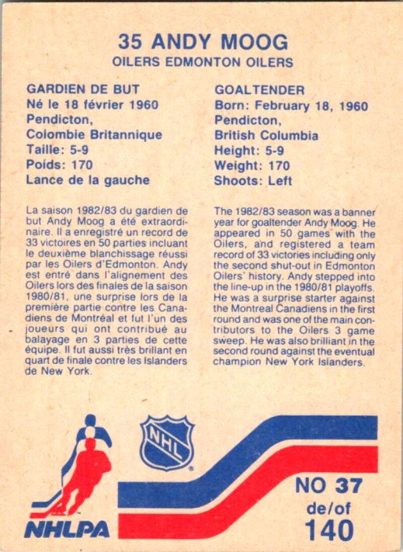 1983-84 Vachon Food Oilers #37 Andy Moog V51304 Image 2