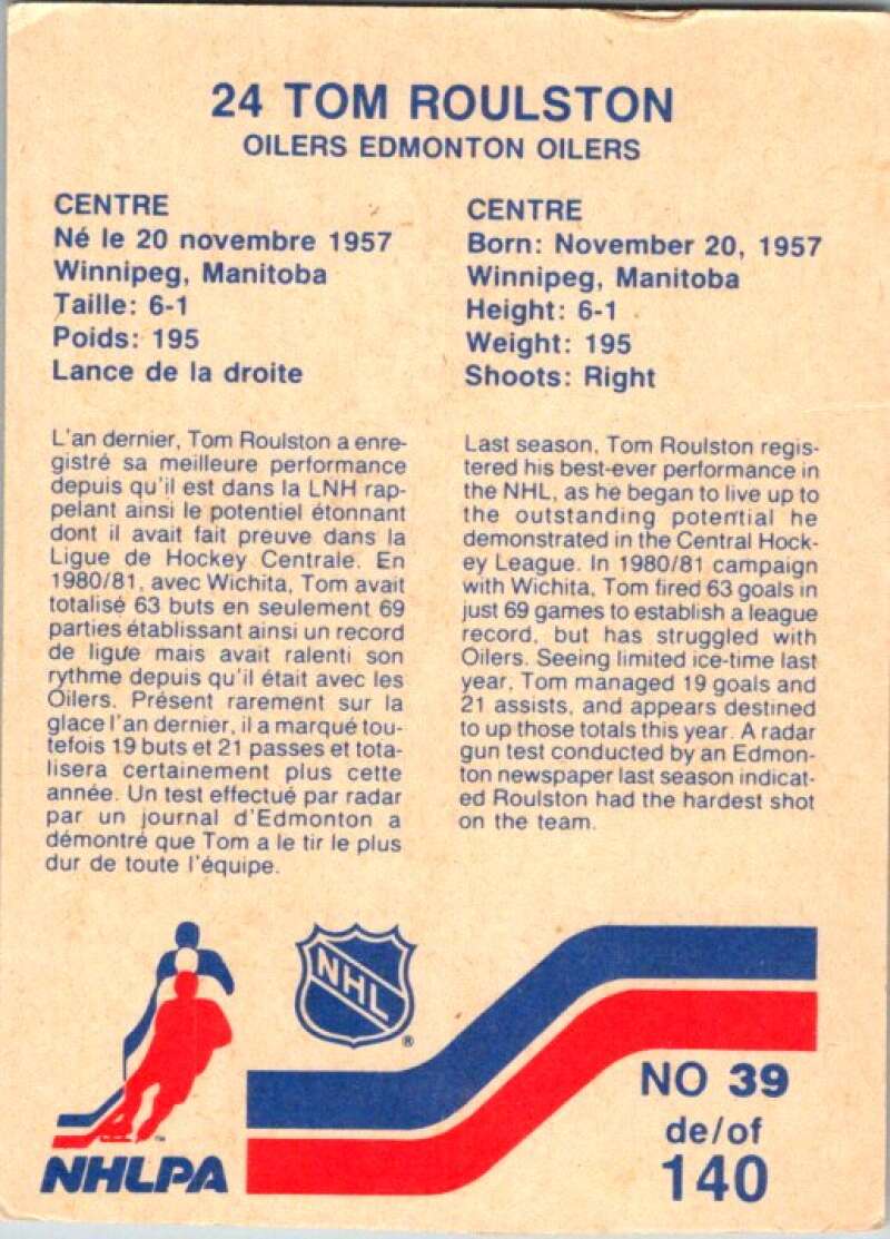 1983-84 Vachon Food Oilers #39 Tom Roulston  V51306 Image 2