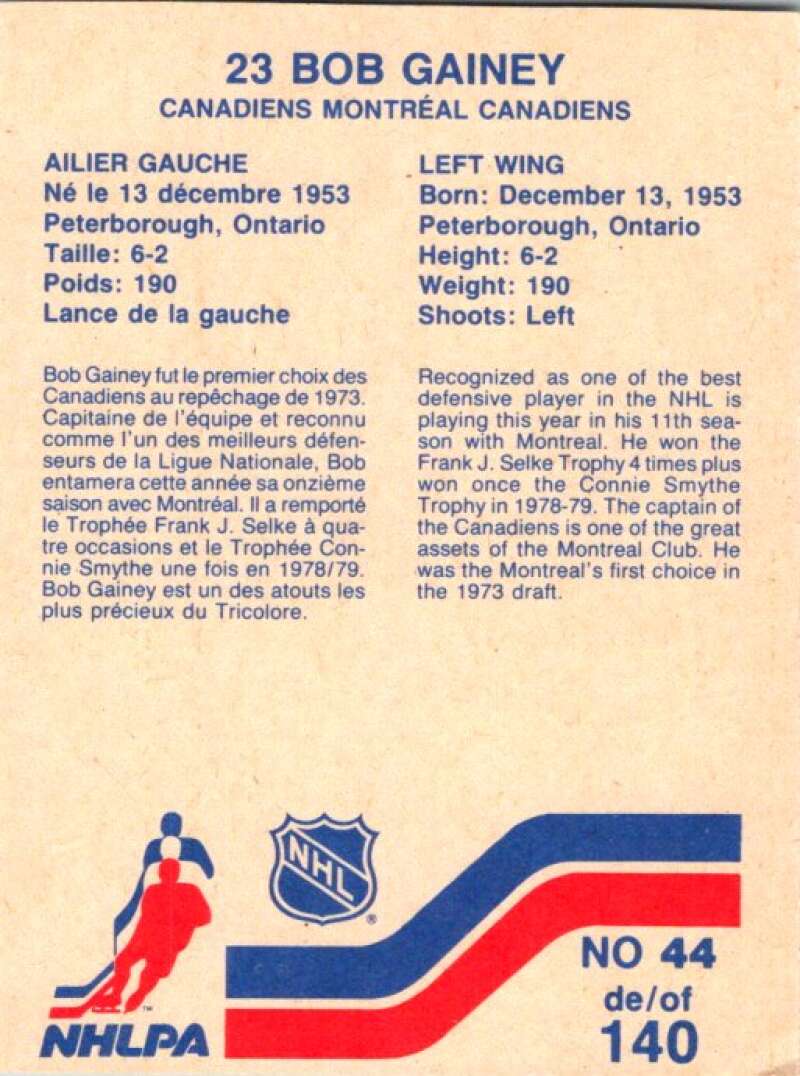 1983-84 Vachon Food Canadiens #44 Bob Gainey V51312 Image 2