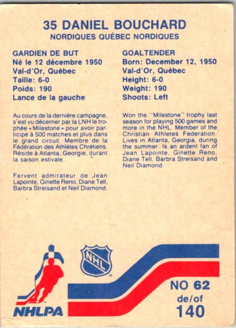 1983-84 Vachon Food Nordiques #62 Daniel Bouchard V51342 Image 2