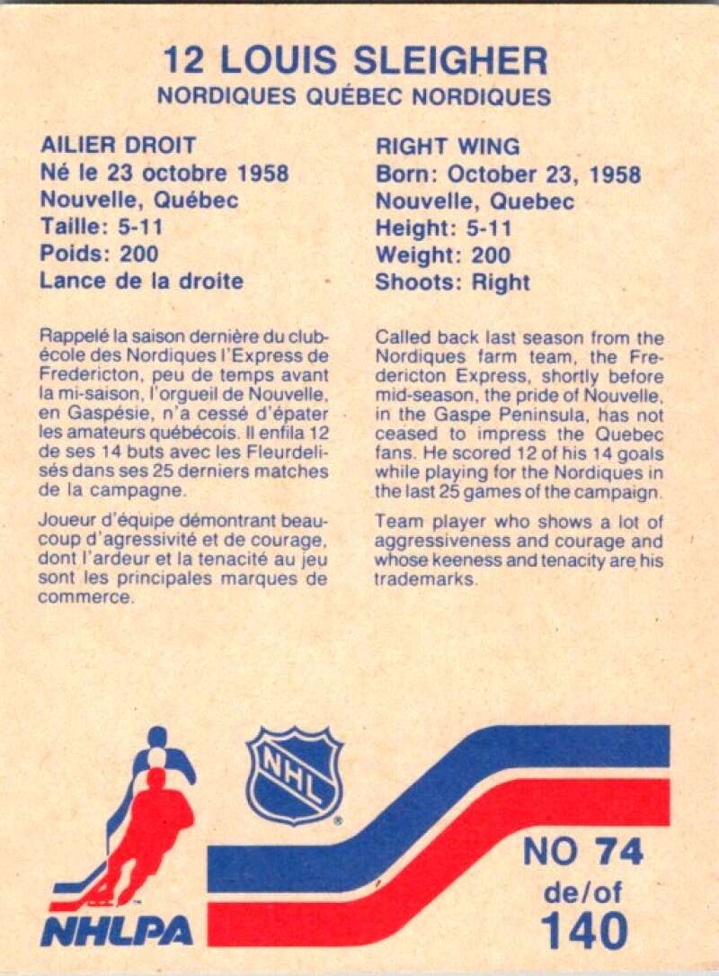 1983-84 Vachon Food Nordiques #74 Louis Sleigher V51363 Image 2