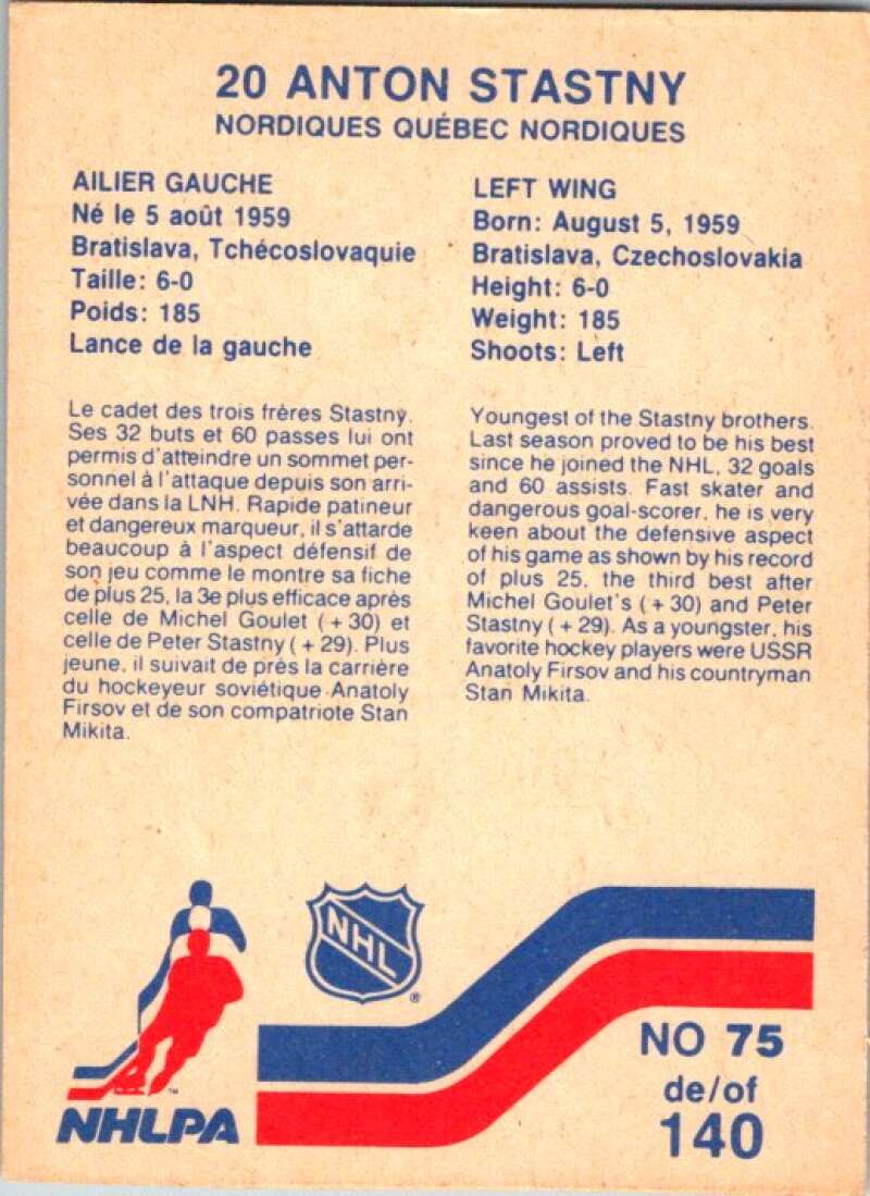 1983-84 Vachon Food Nordiques #75 Anton Stastny V51364 Image 2