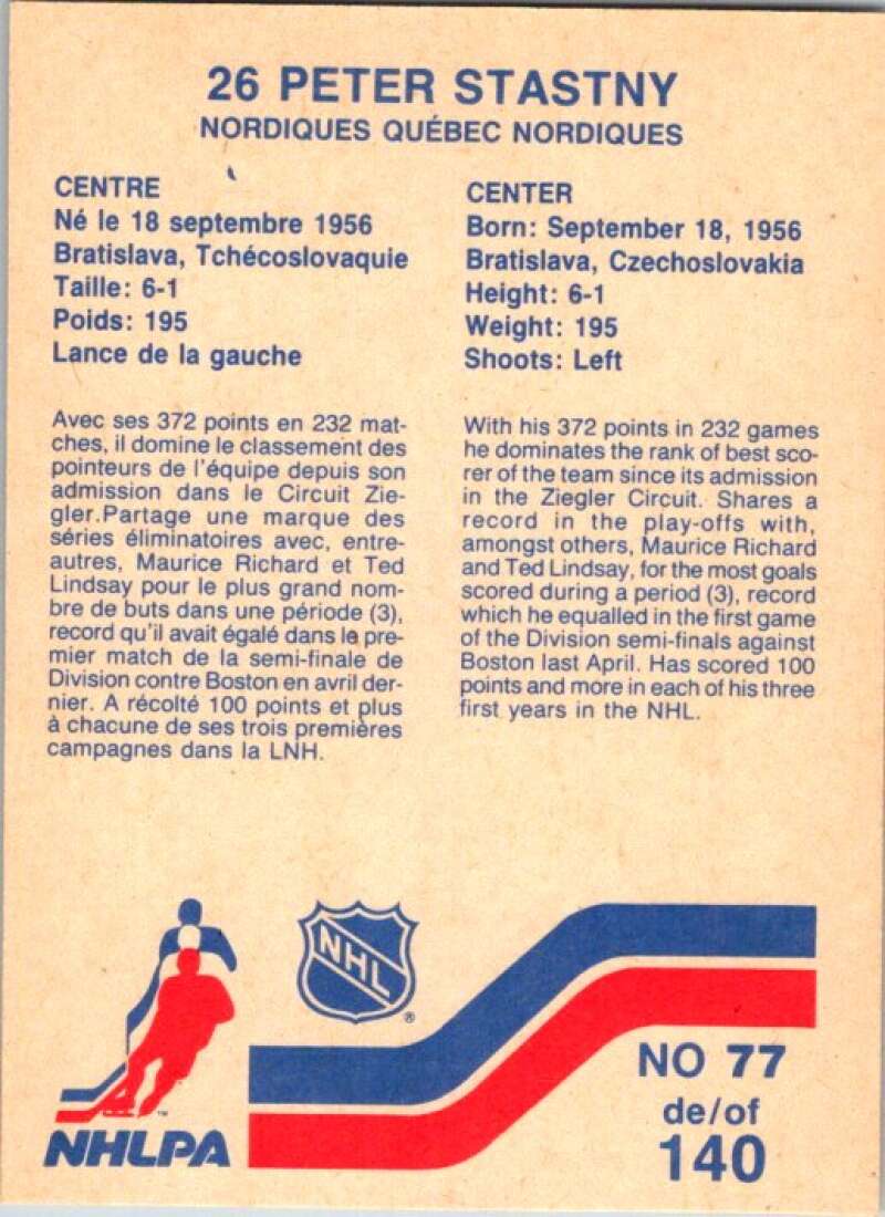 1983-84 Vachon Food Nordiques #77 Peter Stastny V51366 Image 2
