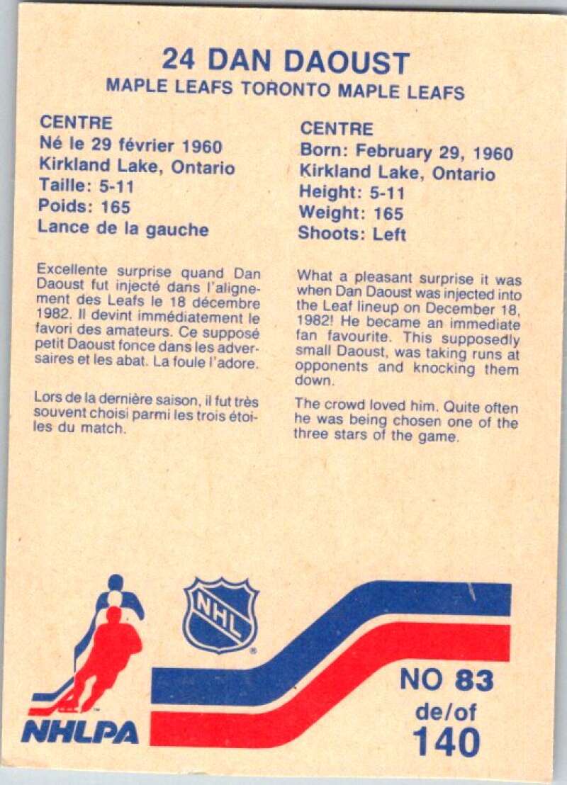 1983-84 Vachon Food Maple Leafs #83 Dan Daoust V51372 Image 2