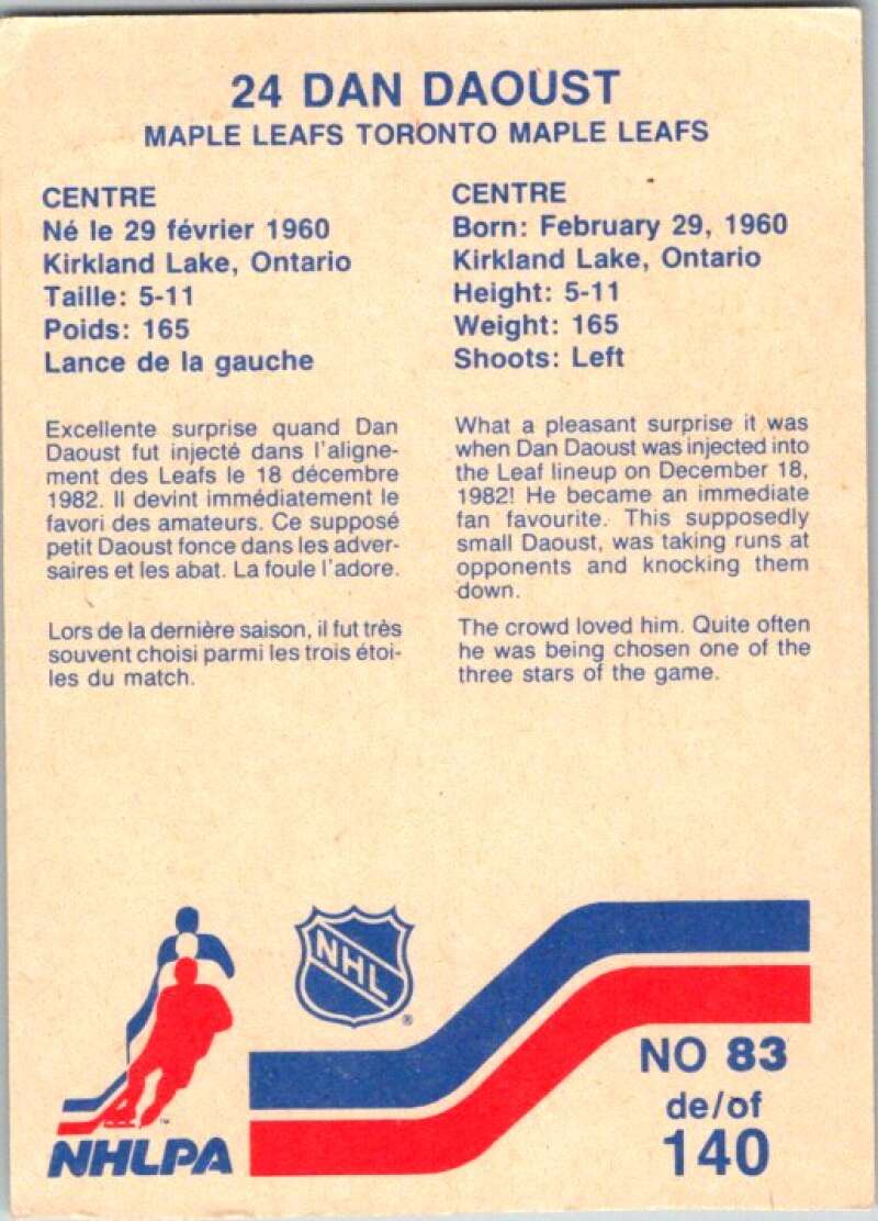 1983-84 Vachon Food Maple Leafs #83 Dan Daoust V51373 Image 2