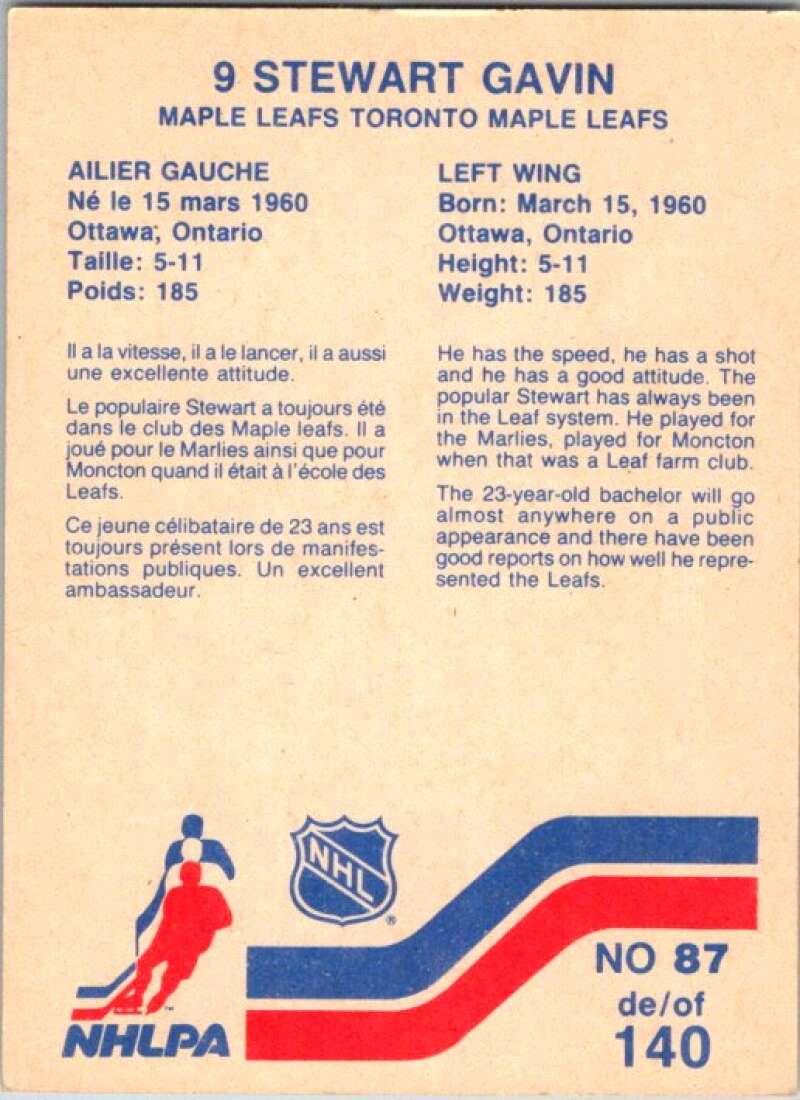 1983-84 Vachon Food Maple Leafs #87 Stewart Gavin V51378 Image 2