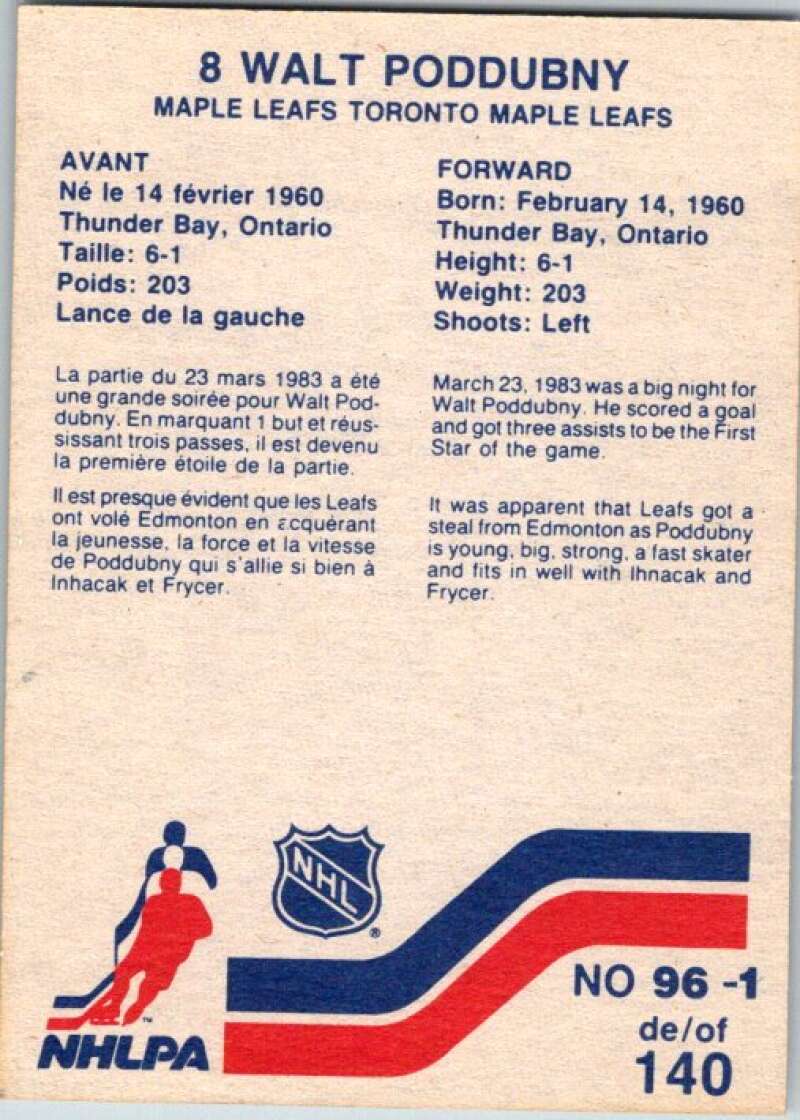 1983-84 Vachon Food Maple Leafs #96 Walt Poddubny V51391 Image 2
