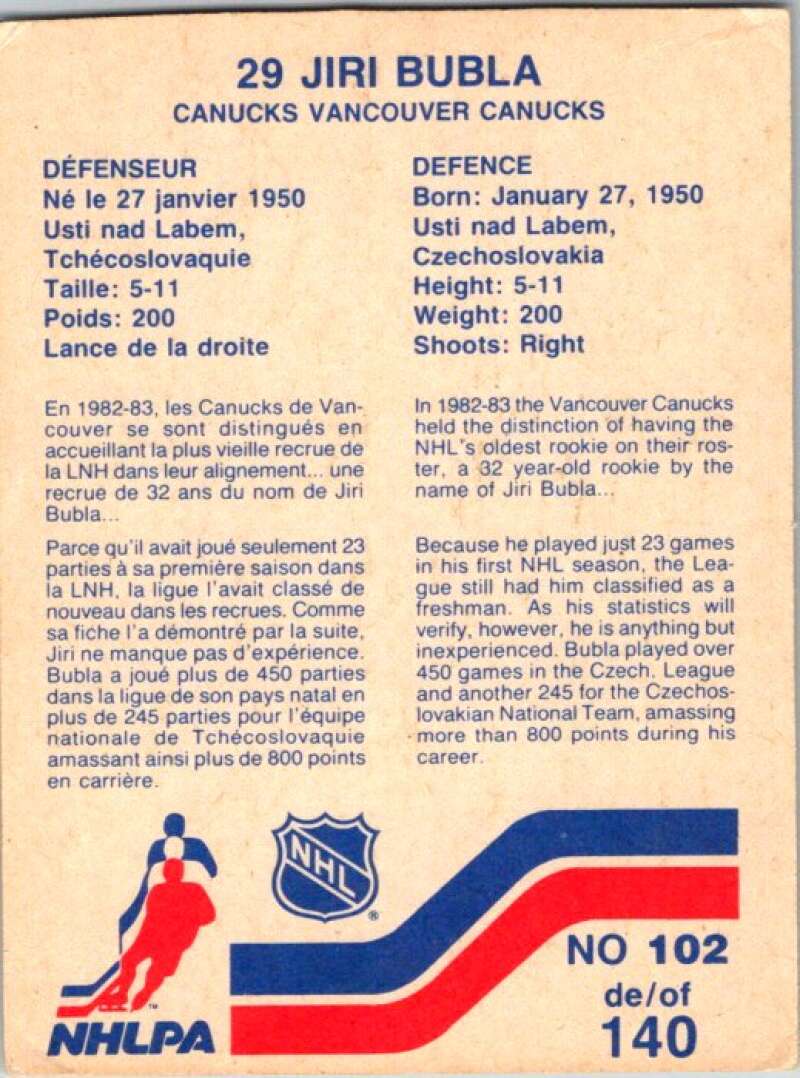 1983-84 Vachon Food Canucks #102 jiri Bubla V51398 Image 2