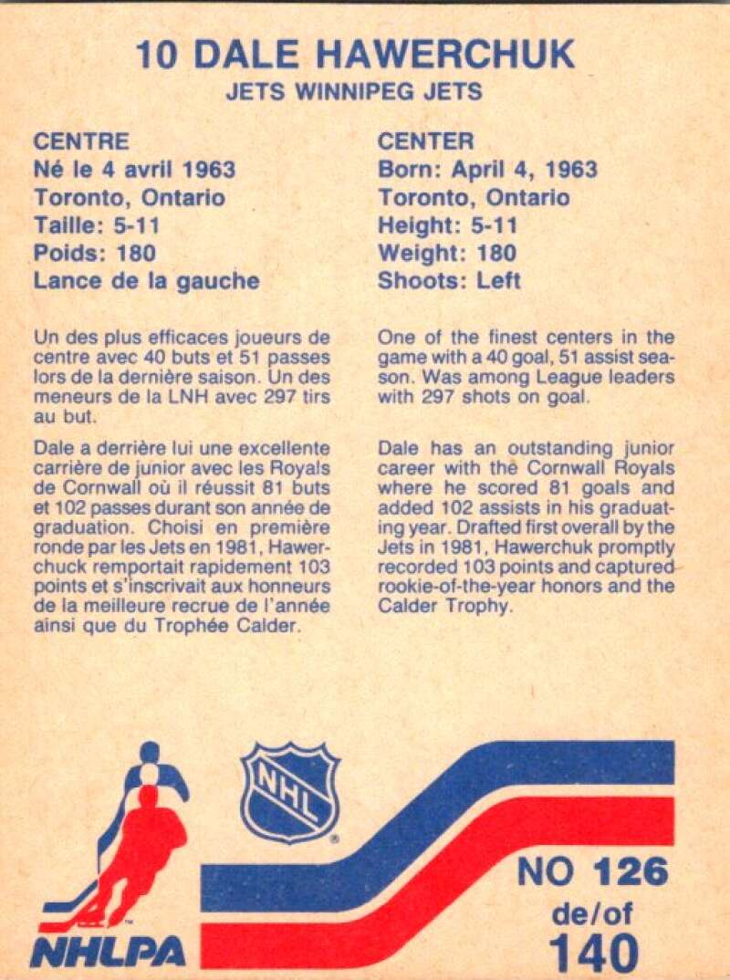 1983-84 Vachon Food Jets #126 Dale Hawerchuk V51434 Image 2